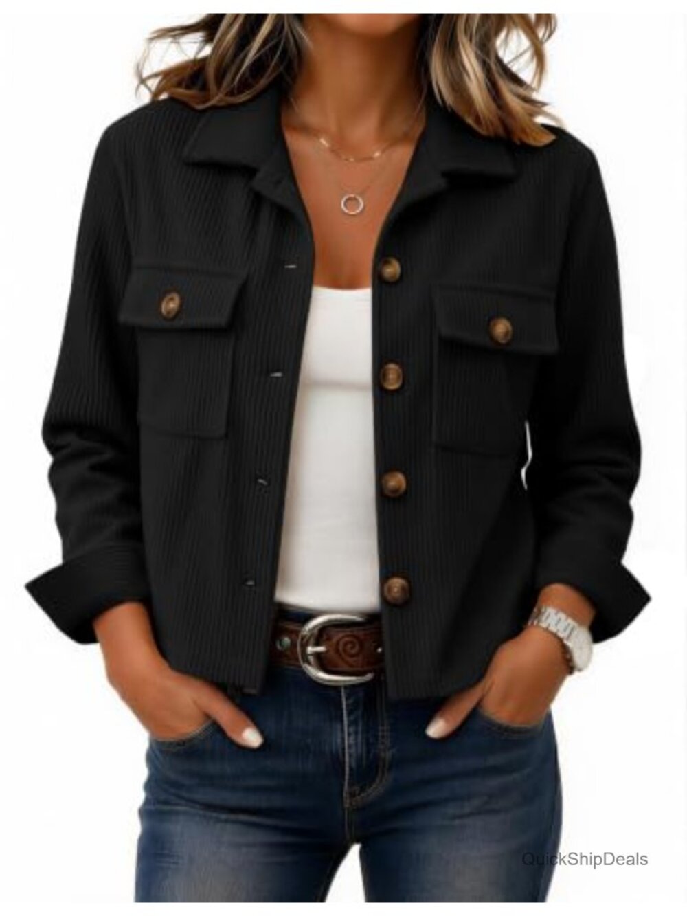 Classic Black Button-Front Women's Jacket